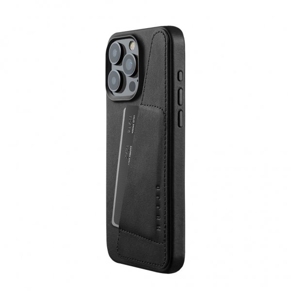 Mujjo iPhone 15 Pro Max Skal Full Leather Wallet Case MagSafe Svart