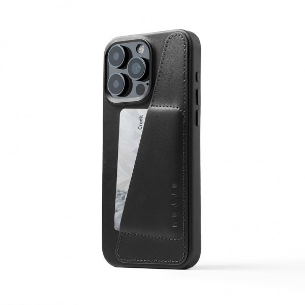 Mujjo iPhone 15 Pro Max Skal Full Leather Wallet Case MagSafe Svart