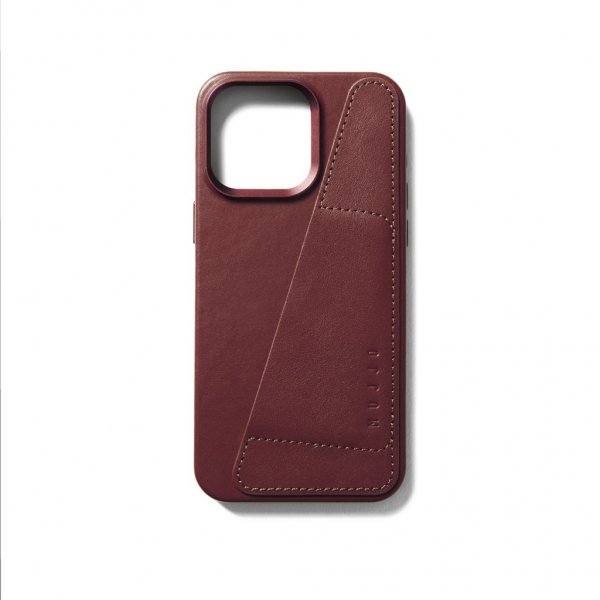 Mujjo iPhone 15 Pro Max Skal Full Leather Wallet Case MagSafe Burgundy