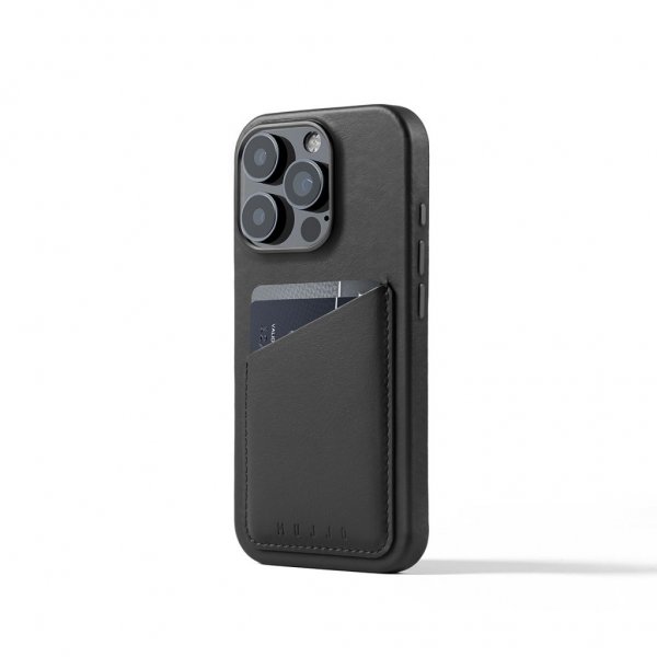 Mujjo iPhone 16 Pro Skal Full Leather Wallet Case Svart