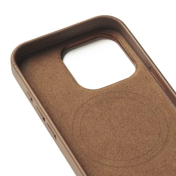 Mujjo iPhone 16 Pro Skal Full Leather Wallet Case Dark Tan