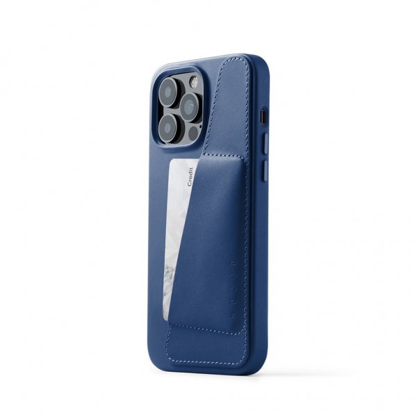Mujjo iPhone 14 Pro Max Skal Full Leather Wallet Case Monaco Blue
