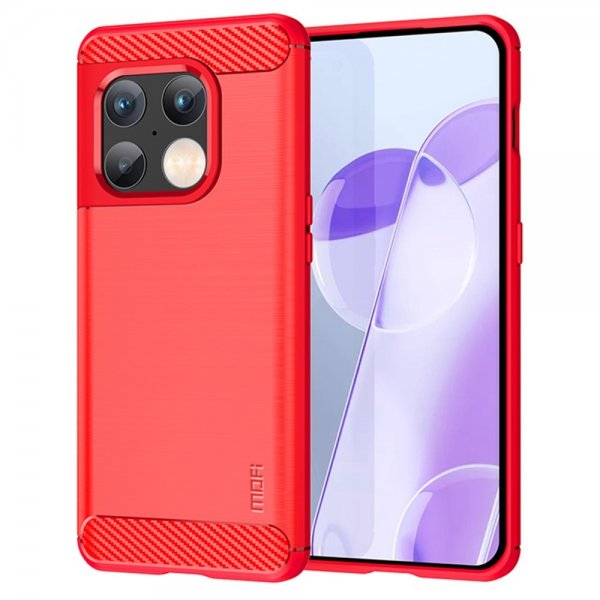 Mofi OnePlus 10 Pro Skal Borstad Kolfibertextur Röd