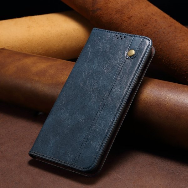 OnePlus 11 Fodral Retro Lädertextur Sömnad Blå
