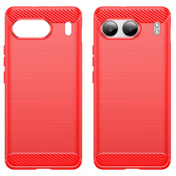 OnePlus Nord 4 Skal Borstad Kolfibertextur Röd