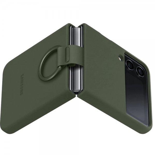 Samsung Original Galaxy Z Flip 4 Skal Silicone Cover with Ring Khaki