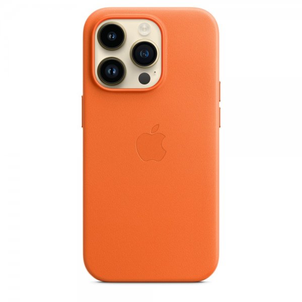 Apple Original iPhone 14 Pro Skal Leather Case MagSafe Orange