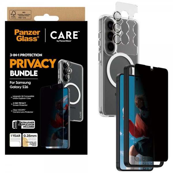 PanzerGlass Samsung Galaxy S26 3-in-1 Protection Privacy Bundle