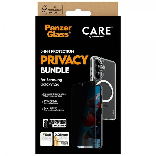 PanzerGlass Samsung Galaxy S26 3-in-1 Protection Privacy Bundle