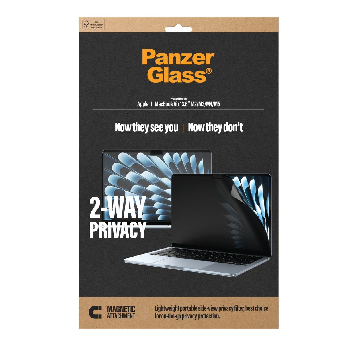 PanzerGlass MacBook Air 13 M1-M5 Skärmskydd Magnetic 2-Way Privacy Film