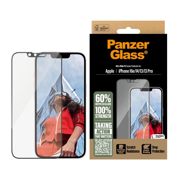 PanzerGlass iPhone 13/13 Pro/14/16e/17e Skärmskydd Ultra-Wide Fit EasyAligner