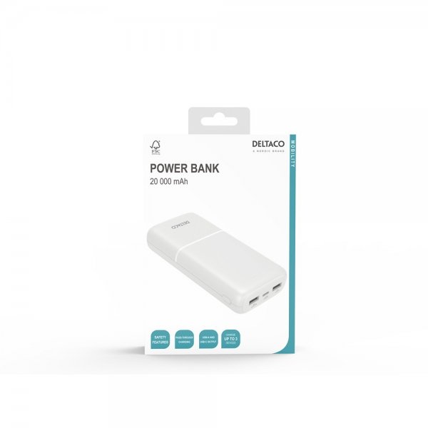 Deltaco Powerbank 20 000 mAh Vit