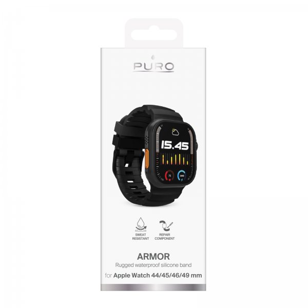 Puro Apple Watch 44/45/46/Ultra 49mm Armband Armor Svart