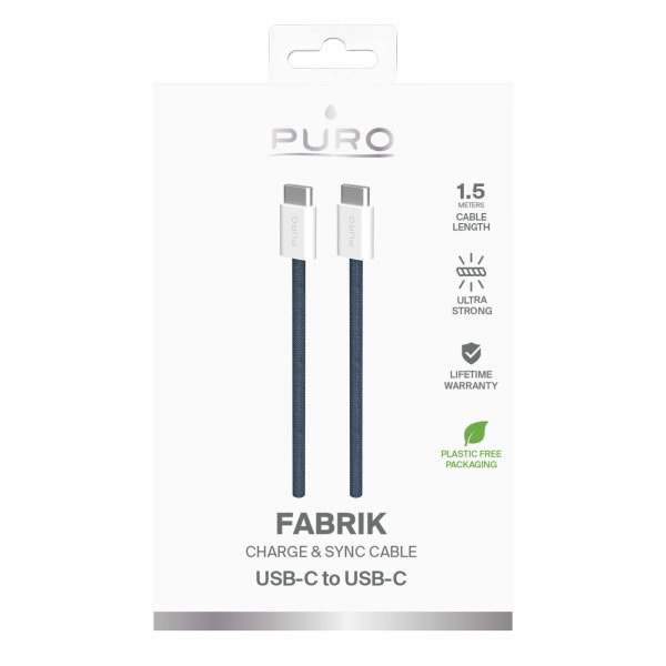 Puro Kabel Fabrik 2.0 60W USB-C till USB-C 1.5m Blå