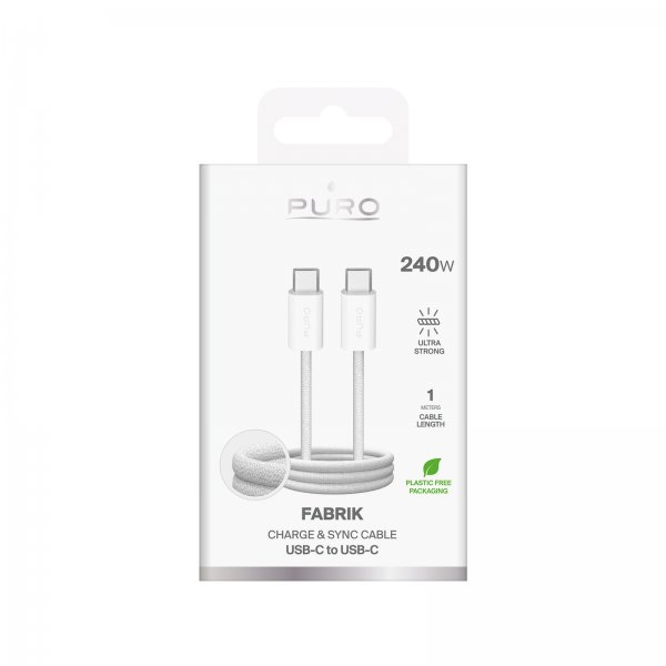 Puro Kabel Fabrik 2.0 240W USB-C till USB-C 1m Vit