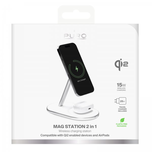 Puro Trådlös Laddare Mag Station 2-in-1 Qi2 Vit