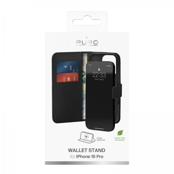 Puro iPhone 16 Pro Fodral Wallet Stand Svart