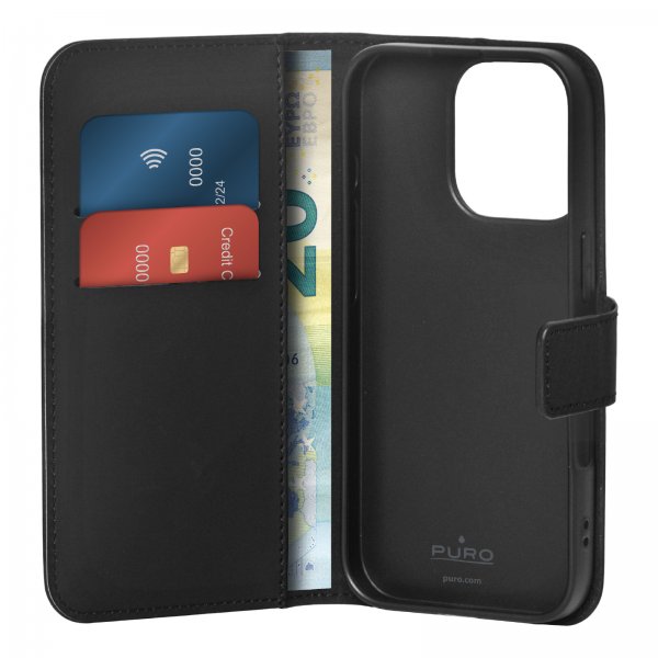 Puro iPhone 16 Pro Max Fodral Wallet Stand Svart