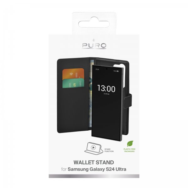 Puro Samsung Galaxy S24 Ultra Fodral Wallet Stand Svart