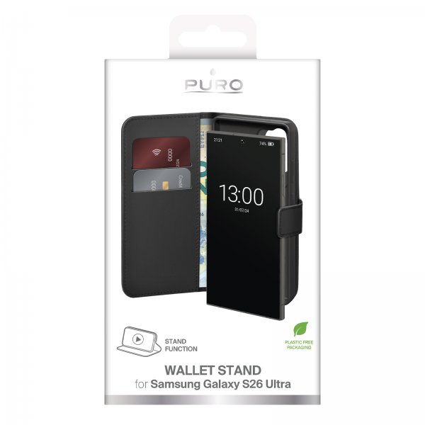 Puro Samsung Galaxy S26 Ultra Fodral Wallet Stand Svart