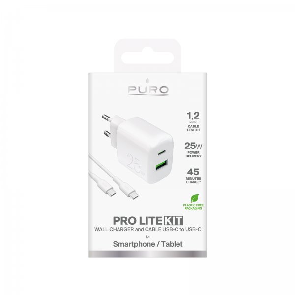 Puro Laddare med Kabel ProLite Kit USB-C 25W 1.2m Vit