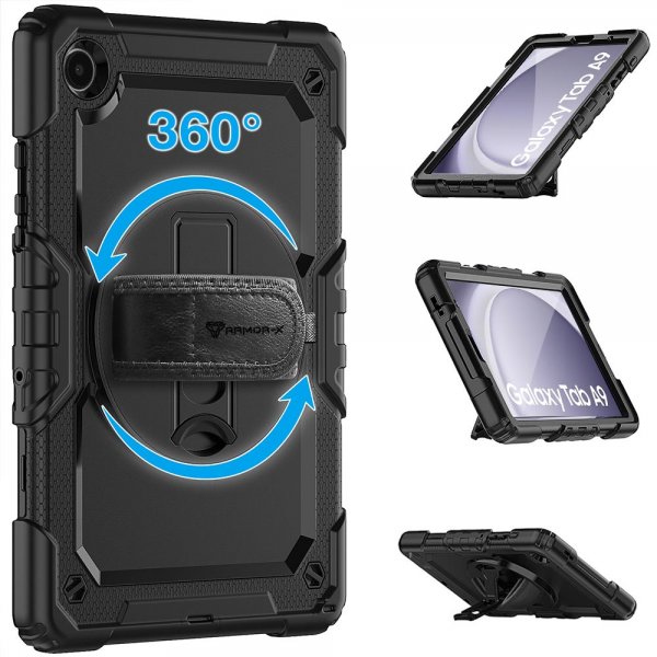Armor-X Samsung Galaxy Tab A9 Skal Rainproof Rugged Case Hand Strap Kickstand