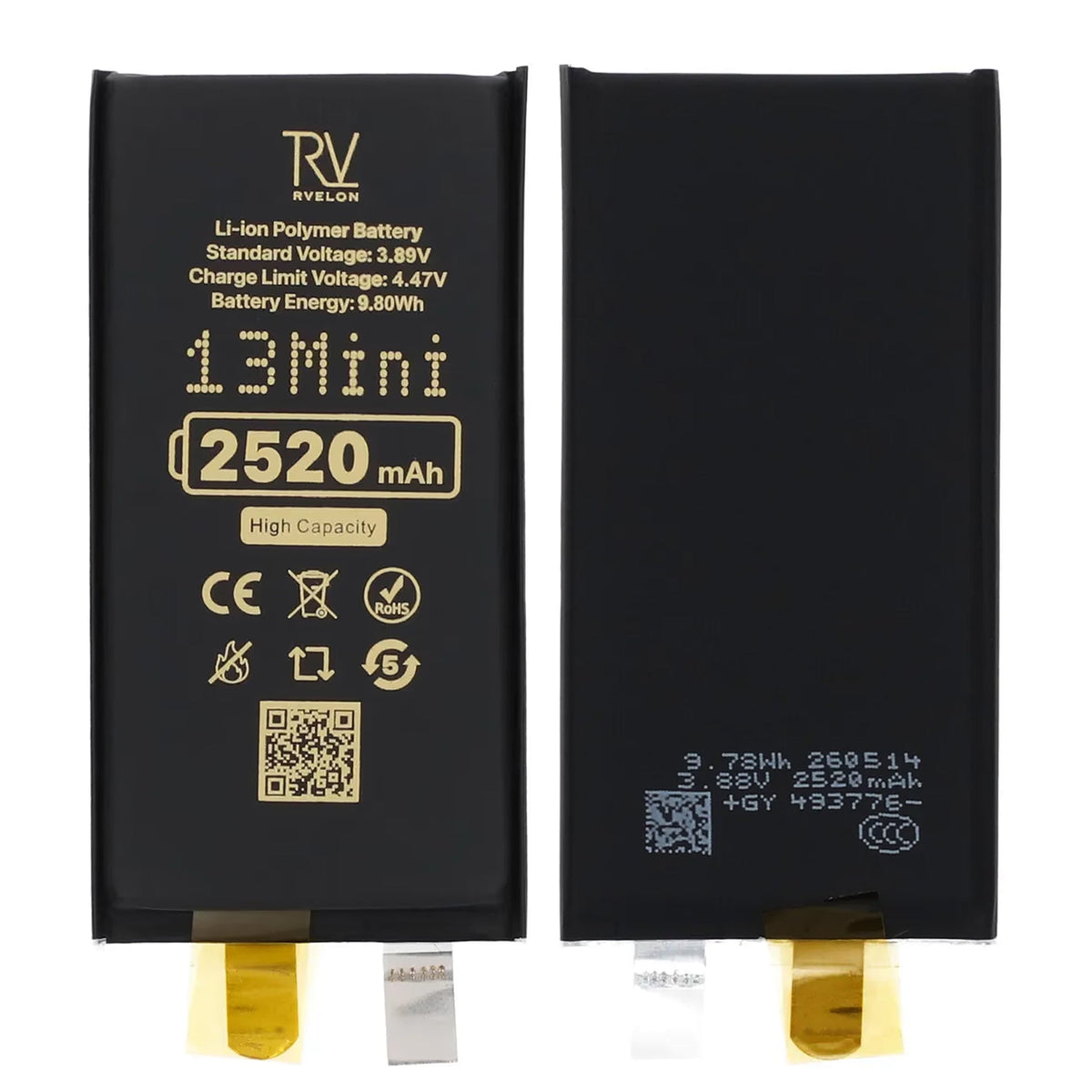 Rvelon Batteri till iPhone 13 mini 2520mAh utan Flexkabel