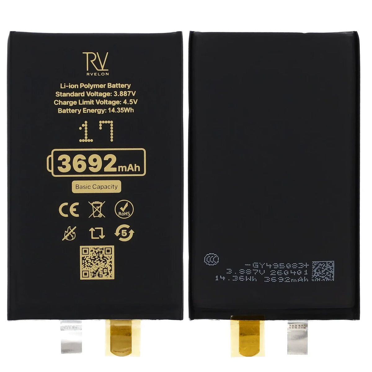 Rvelon Batteri till iPhone 17 3692mAh utan Flexkabel