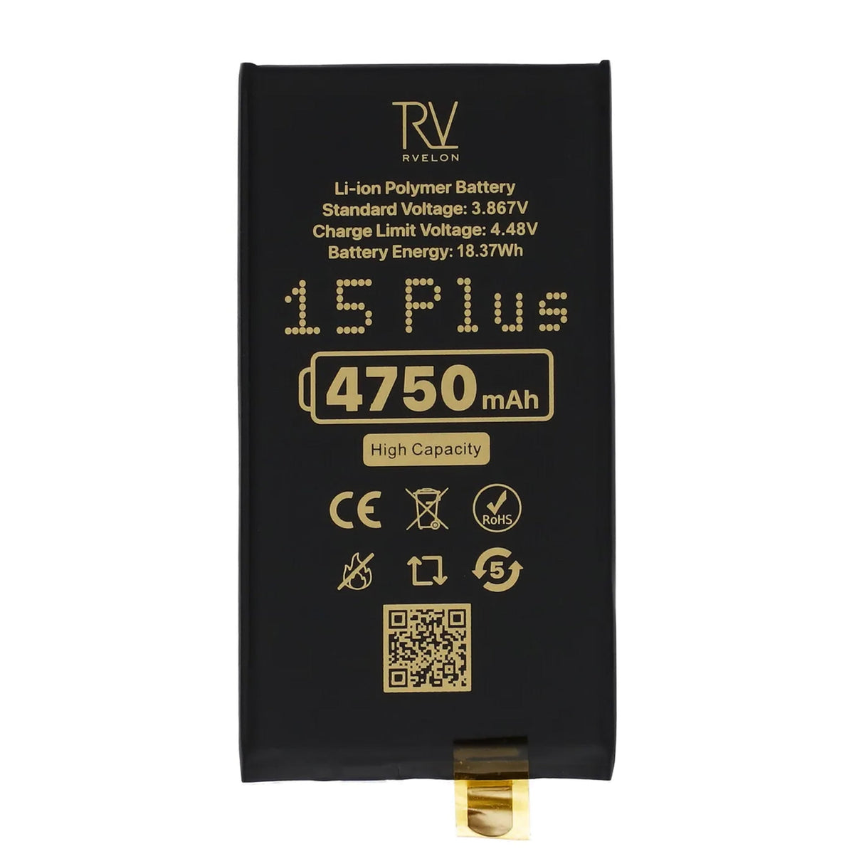 Rvelon Batteri till iPhone 15 Plus 4750mAh utan Flexkabel