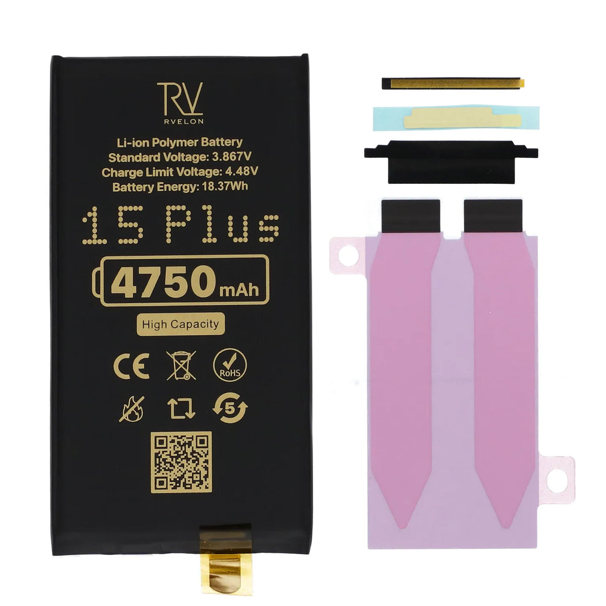 Rvelon Batteri till iPhone 15 Plus 4750mAh utan Flexkabel