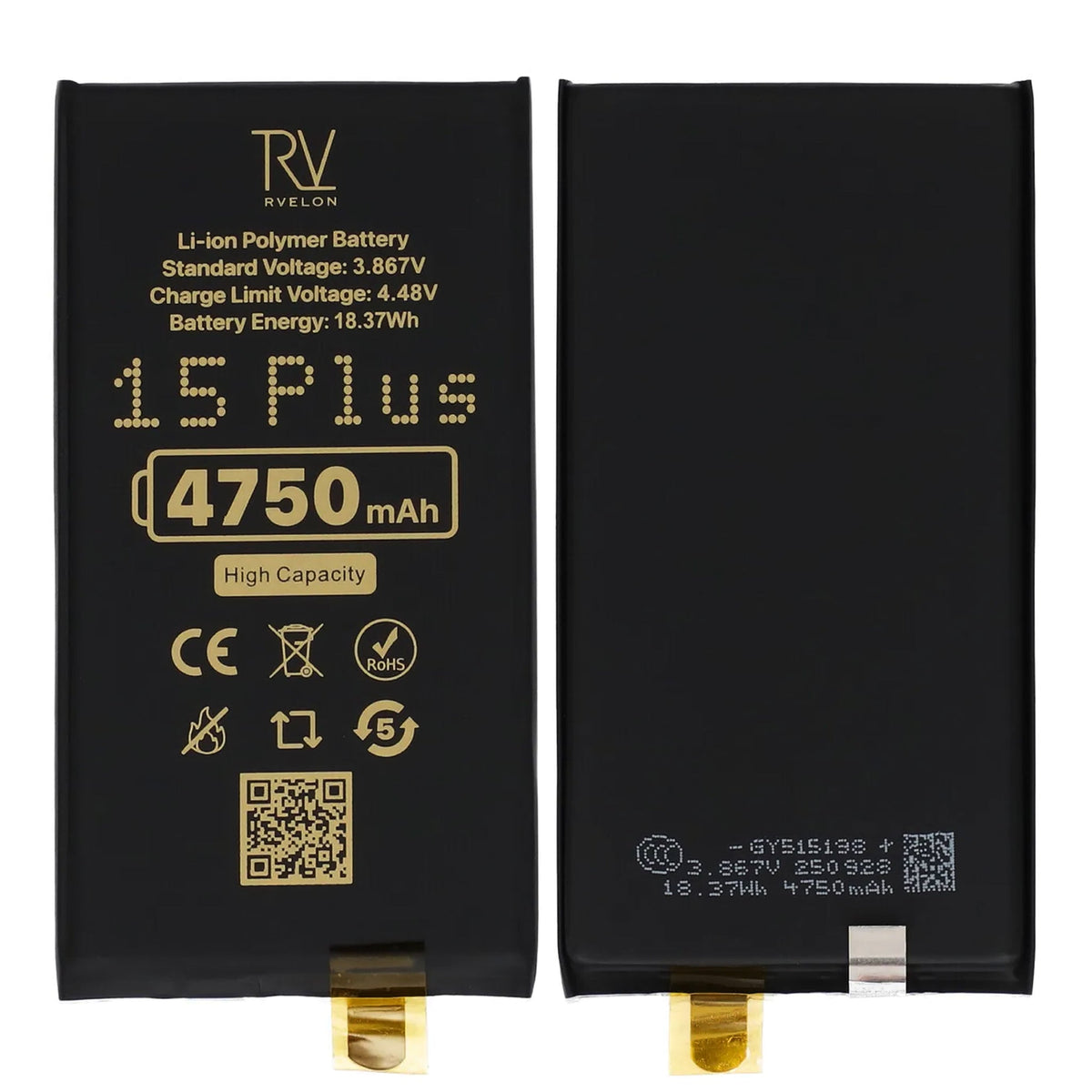 Rvelon Batteri till iPhone 15 Plus 4750mAh utan Flexkabel