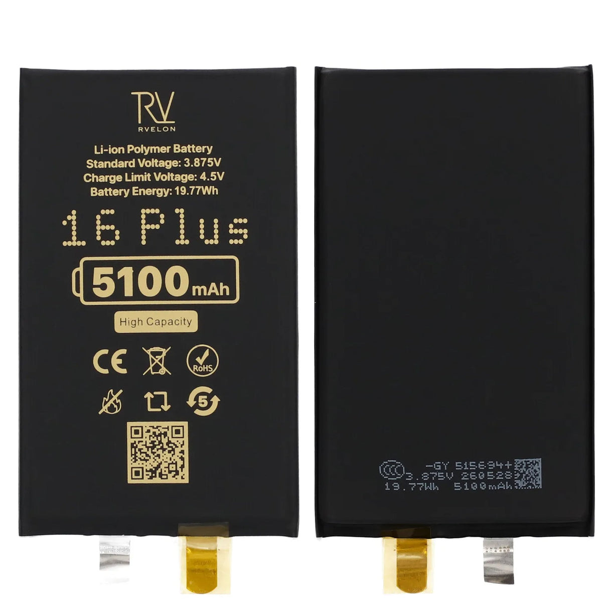 Rvelon Batteri till iPhone 16 Plus 5100mAh utan Flexkabel