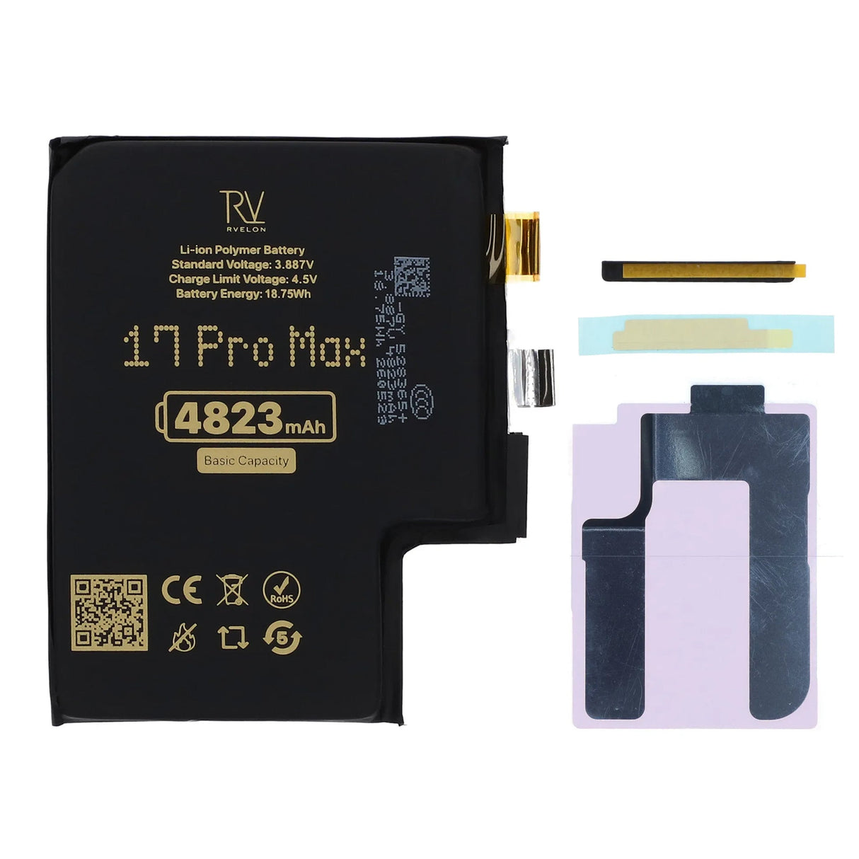 Rvelon Batteri till iPhone 17 Pro Max 4823mAh utan Flexkabel