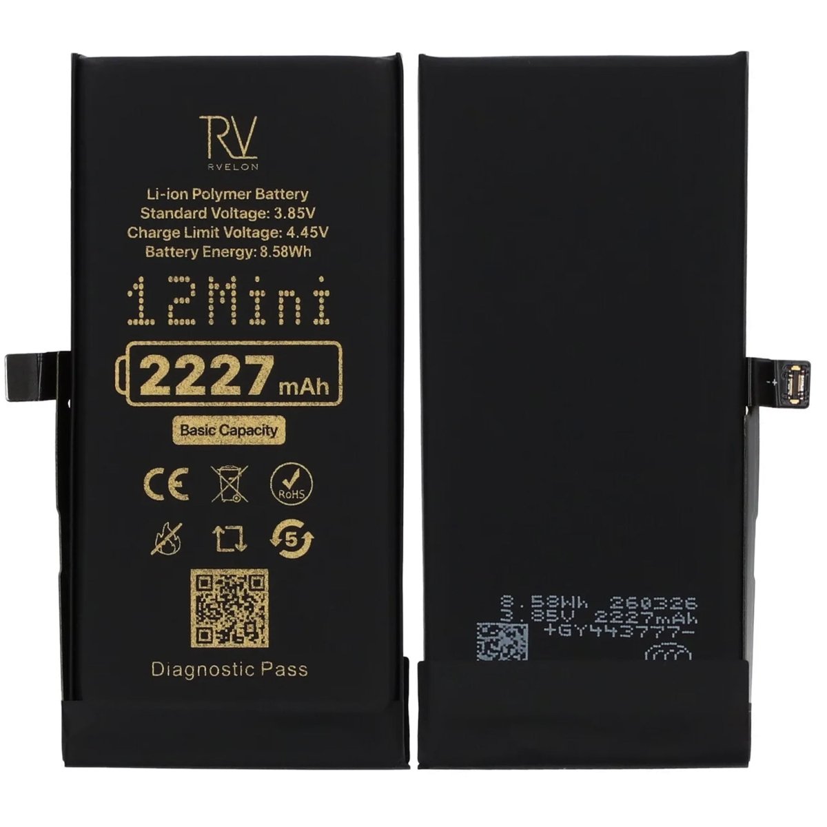 Rvelon Batteri för iPhone 12 Mini - 2227 mAh Originalkapacitet