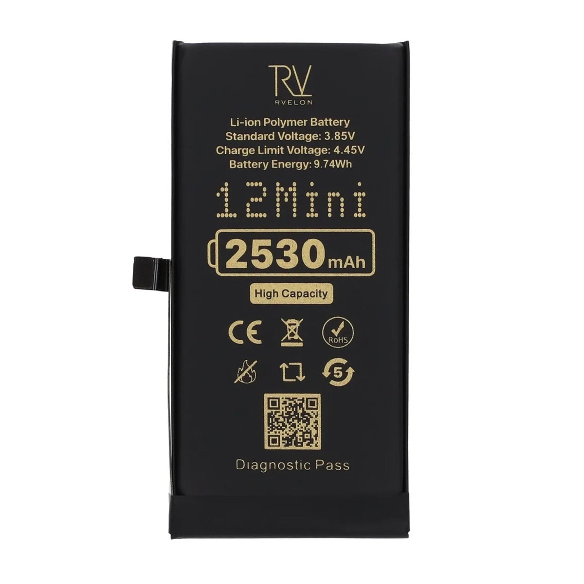 Rvelon Batteri för iPhone 12 Mini - 2530 mAh Högkapacitet