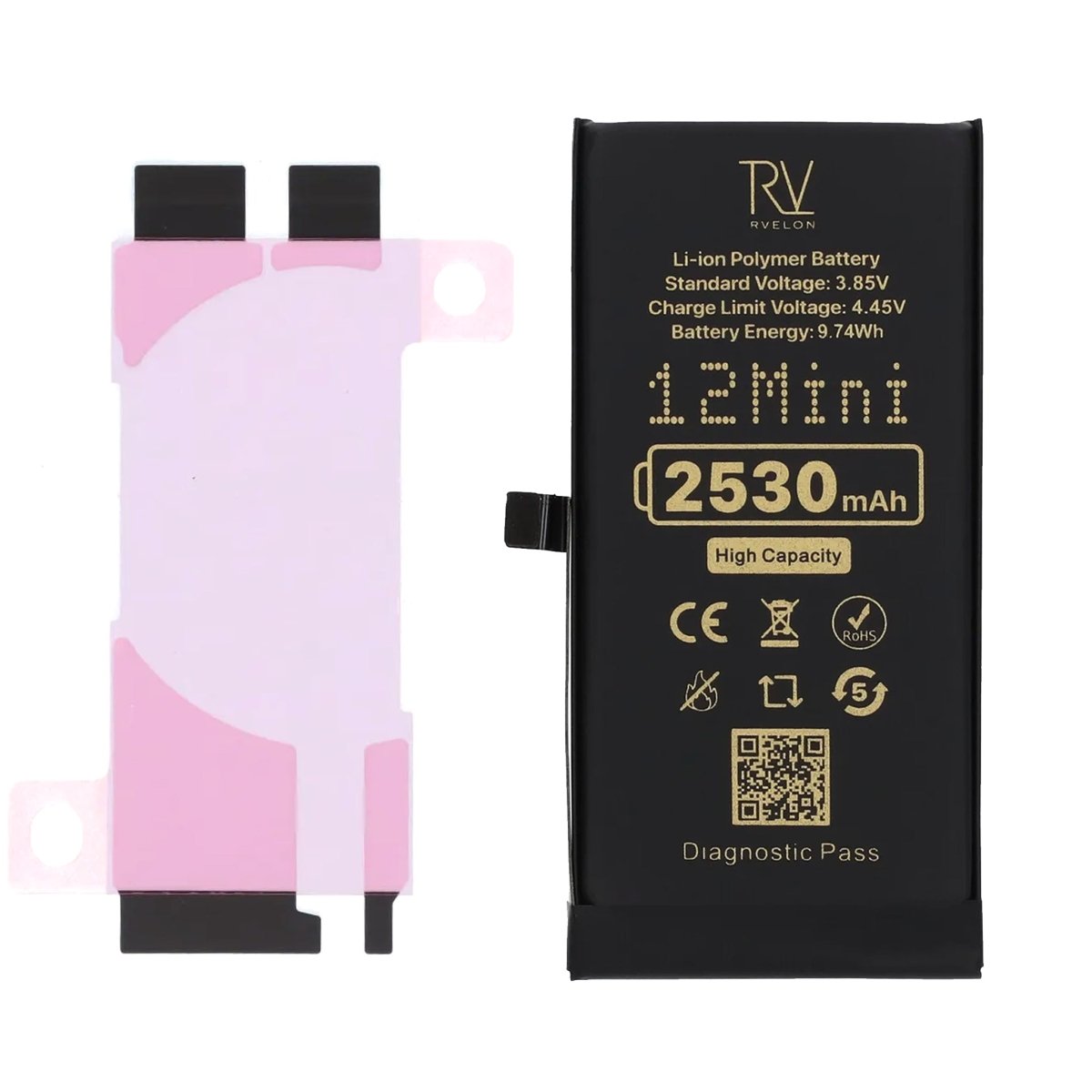 Rvelon Batteri för iPhone 12 Mini - 2530 mAh Högkapacitet