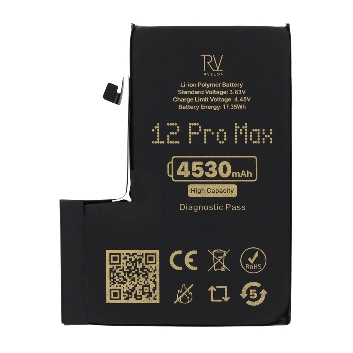 Rvelon Batteri för iPhone 12 Pro Max - 4530 mAh Högkapacitet