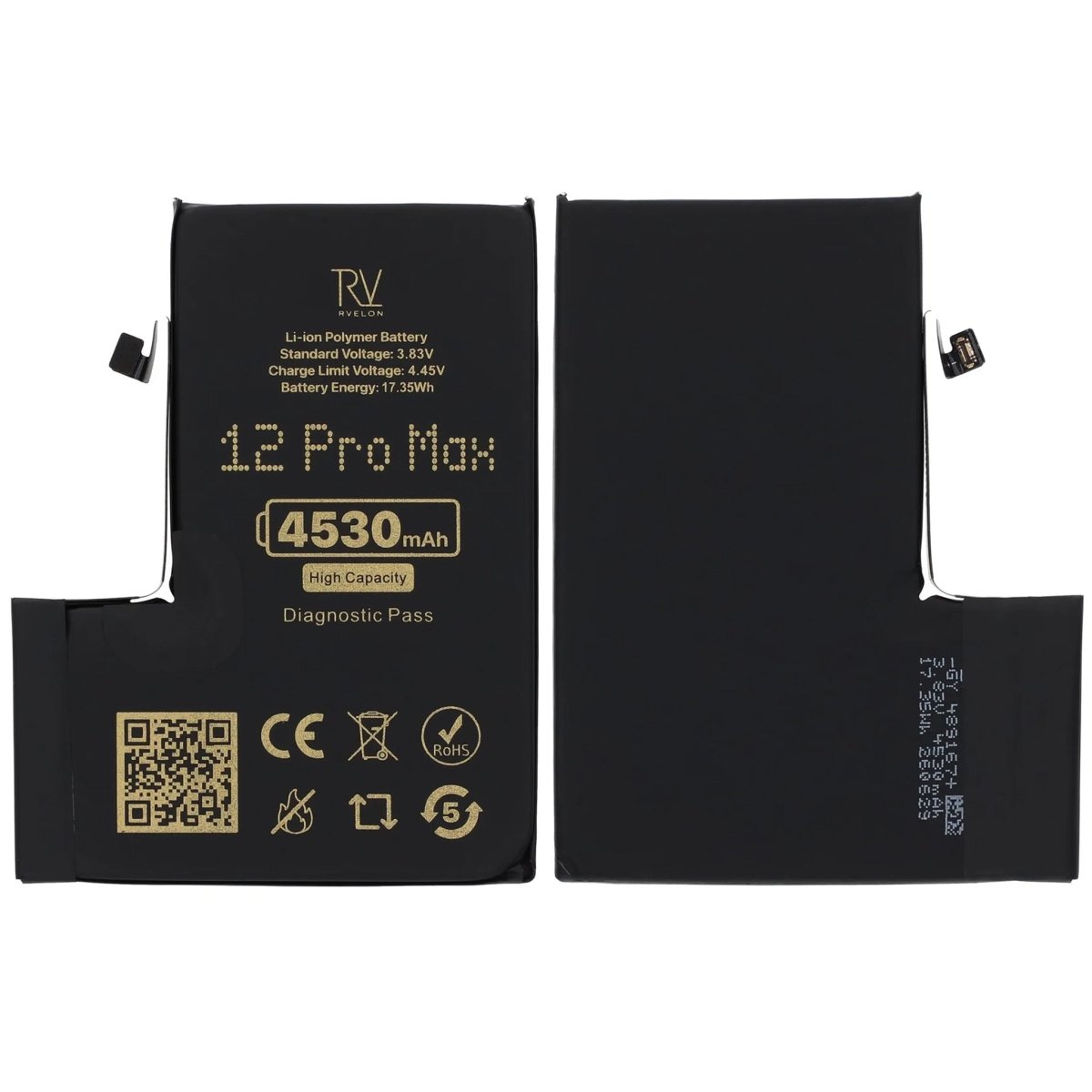 Rvelon Batteri för iPhone 12 Pro Max - 4530 mAh Högkapacitet