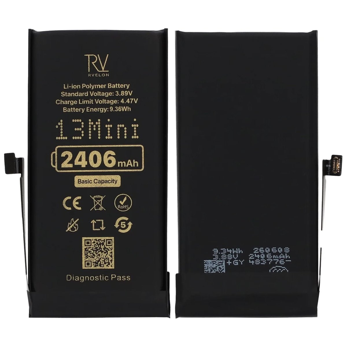 Rvelon Batteri för iPhone 13 Mini - 2406 mAh Originalkapacitet
