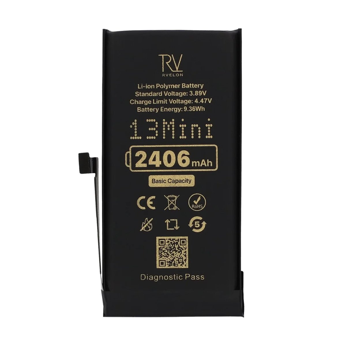 Rvelon Batteri för iPhone 13 Mini - 2406 mAh Originalkapacitet