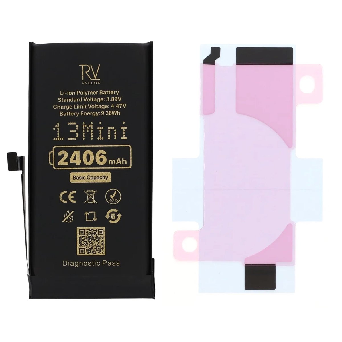 Rvelon Batteri för iPhone 13 Mini - 2406 mAh Originalkapacitet