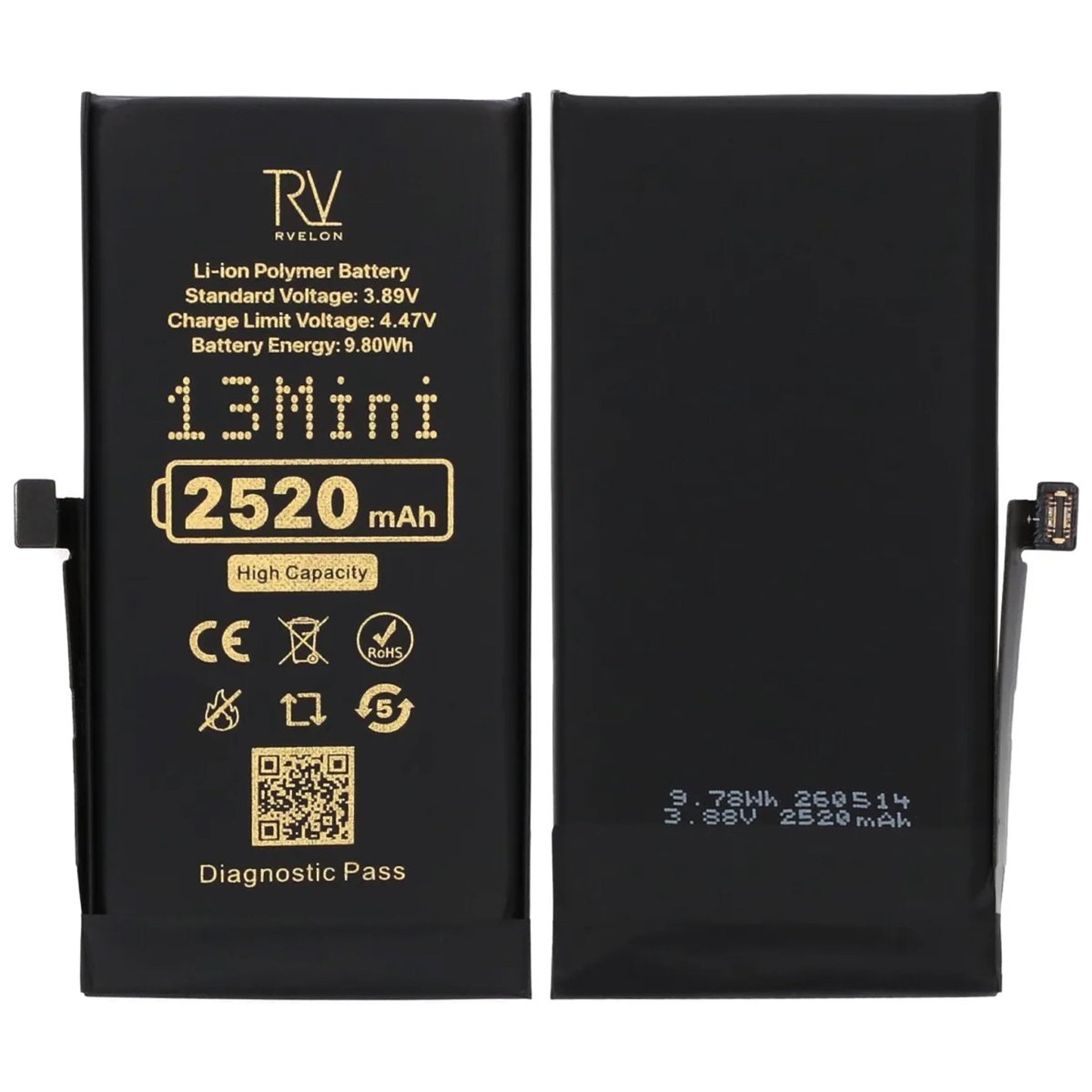 Rvelon Batteri för iPhone 13 Mini - 2520 mAh Högkapacitet