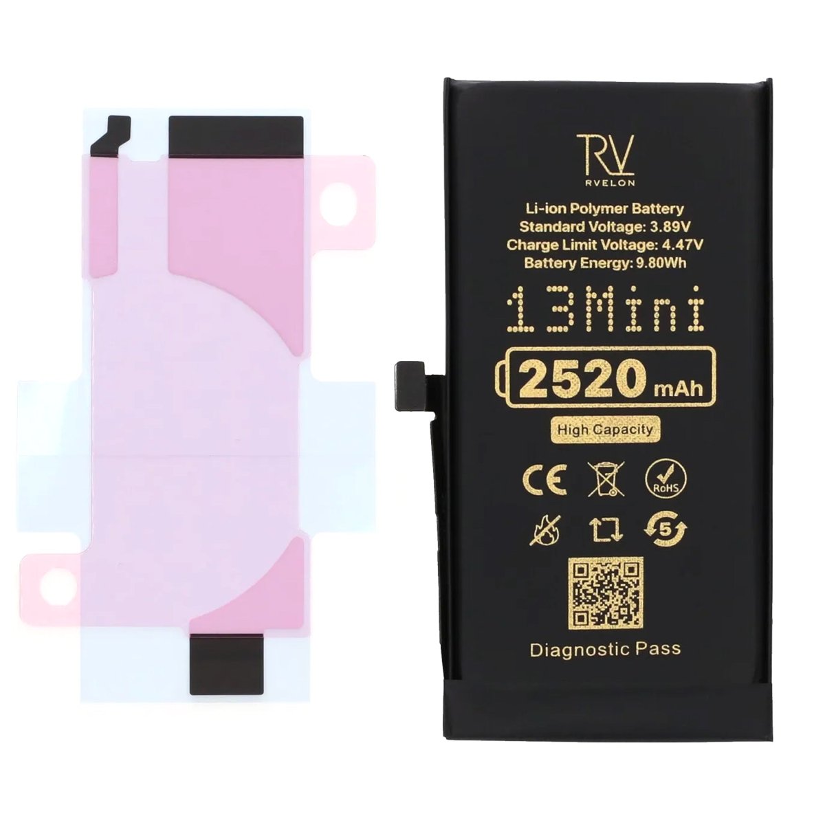 Rvelon Batteri för iPhone 13 Mini - 2520 mAh Högkapacitet
