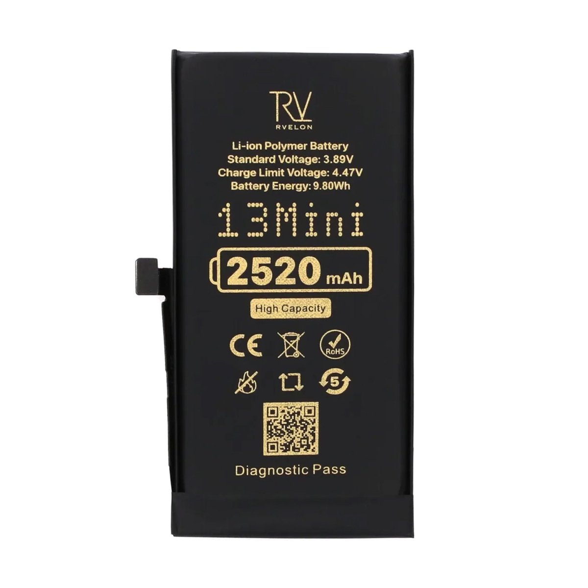 Rvelon Batteri för iPhone 13 Mini - 2520 mAh Högkapacitet