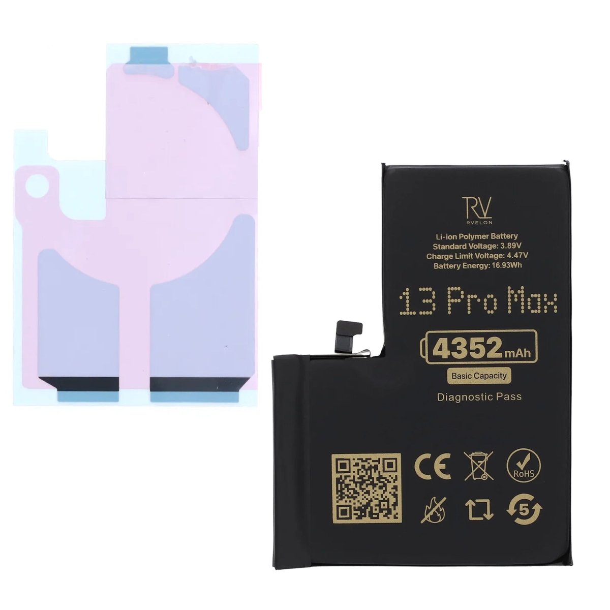 Rvelon Batteri för iPhone 13 Pro Max - 4352 mAh Originalkapacitet