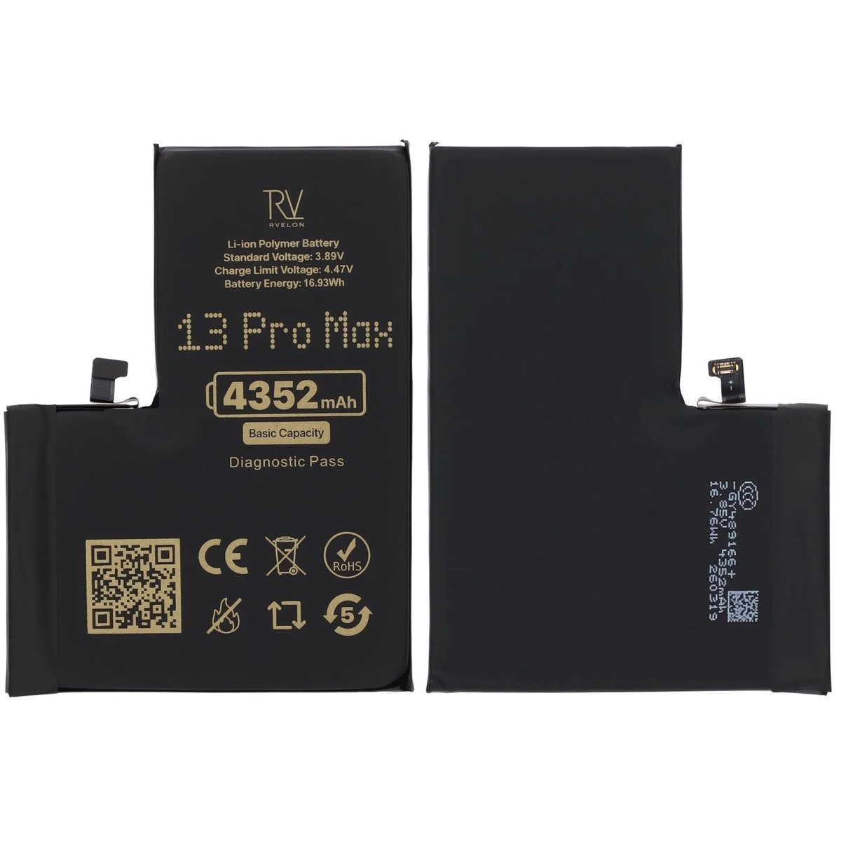 Rvelon Batteri för iPhone 13 Pro Max - 4352 mAh Originalkapacitet