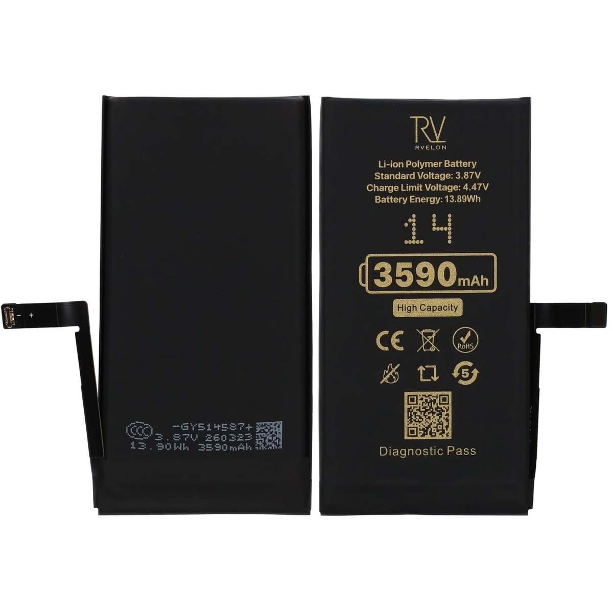 Rvelon Batteri för iPhone 14 - 3590 mAh Högkapacitet