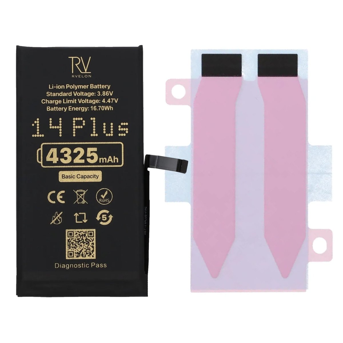 Rvelon Batteri för iPhone 14 Plus - 4325 mAh Originalkapacitet