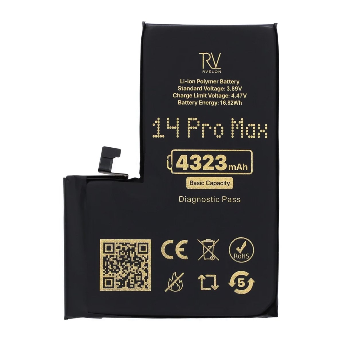 Rvelon Batteri för iPhone 14 Pro Max - 4323 mAh Originalkapacitet