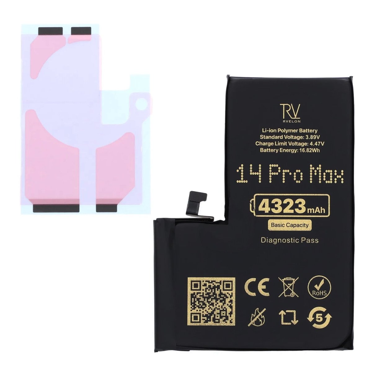 Rvelon Batteri för iPhone 14 Pro Max - 4323 mAh Originalkapacitet